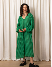 Load image into Gallery viewer, LONG SLEEVE V-NECK DRESS - Kelly Green Check