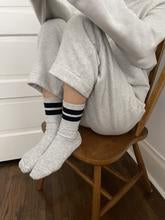 Load image into Gallery viewer, Grandpa Varsity Socks - Lt Grey/Navy Stripe