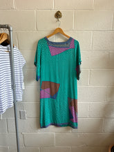 Load image into Gallery viewer, Vintage Short Sleeve Print Dress Blue/Green