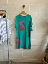 Load image into Gallery viewer, Vintage Short Sleeve Print Dress Blue/Green