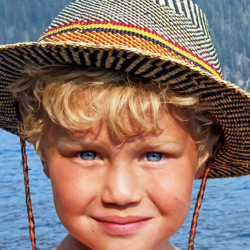 Assorted Short Brimmed Ghanaian Straw Hat with Leather Strap