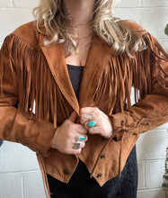 Load image into Gallery viewer, Vintage Suede Tan Fringe Jacket