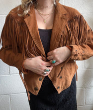 Load image into Gallery viewer, Vintage Suede Tan Fringe Jacket