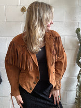 Load image into Gallery viewer, Vintage Suede Tan Fringe Jacket