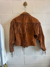 Load image into Gallery viewer, Vintage Suede Tan Fringe Jacket
