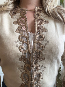 Vintage Off-White Lace Cardigan w/Cut Out Detail