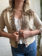 Load image into Gallery viewer, Vintage Off-White Lace Cardigan w/Cut Out Detail