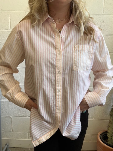 Vintage Pink and White Button Down