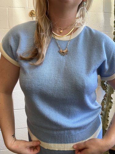 Vintage Baby Blue Knit Short Sleeve Top