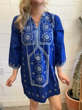 Load image into Gallery viewer, Vintage Blue Embroidered Dress
