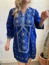 Load image into Gallery viewer, Vintage Blue Embroidered Dress