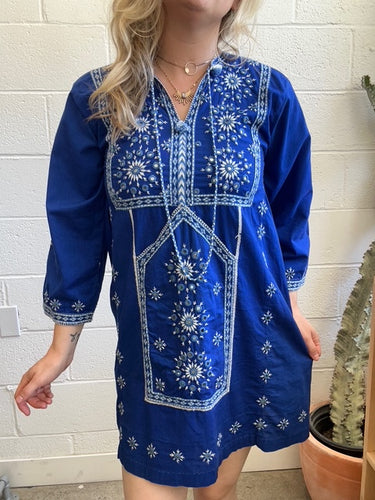 Vintage Blue Embroidered Dress
