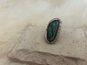 Vintage Green Turquoise and Silver Navajo Ring