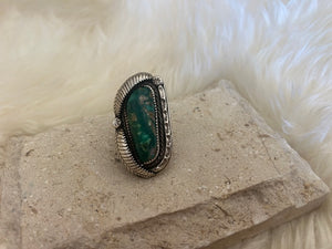 Vintage Green Turquoise and Silver Navajo Ring