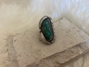 Vintage Green Turquoise and Silver Navajo Ring