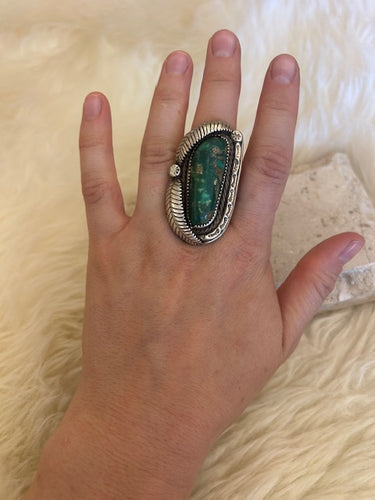 Vintage Green Turquoise and Silver Navajo Ring