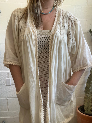 Cream Crochet Top Robe/Cover Up