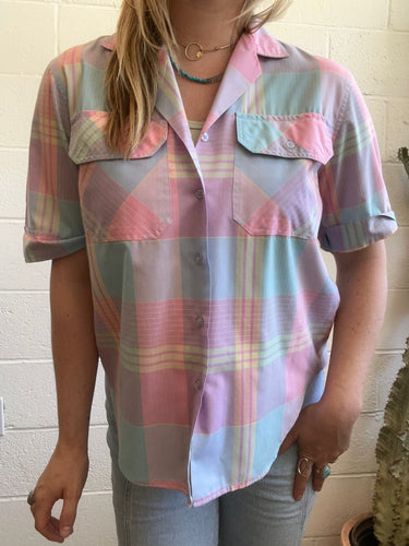 Vintage Pastel Plain Button Down