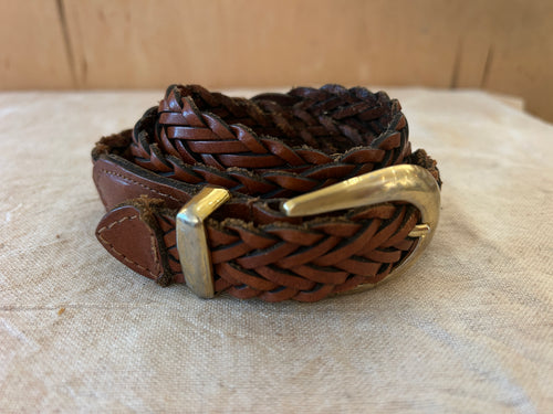 Vintage Brown Leather Braided Belt.