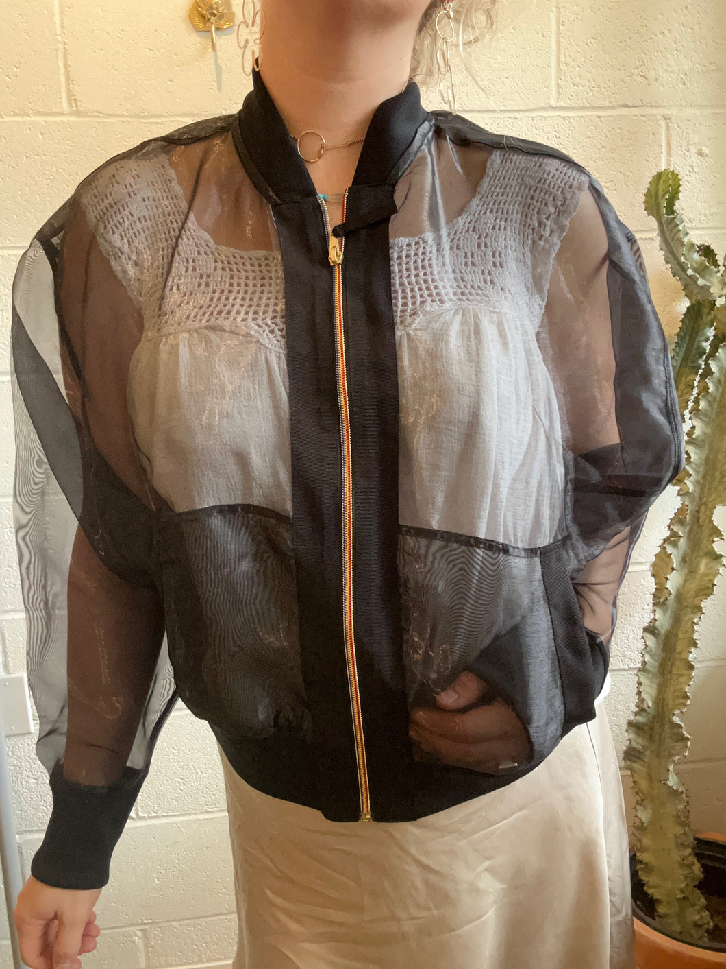 Vintage Sheer Black Bomber Jacket