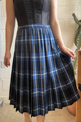 Vintage Navy Plaid Skirt