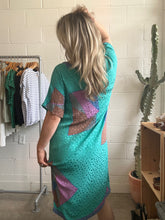 Load image into Gallery viewer, Vintage Short Sleeve Print Dress Blue/Green