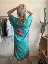 Load image into Gallery viewer, Vintage Short Sleeve Print Dress Blue/Green