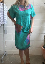 Load image into Gallery viewer, Vintage Short Sleeve Print Dress Blue/Green