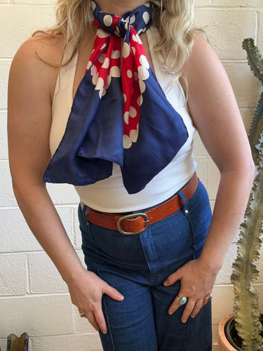 Vintage Blue Red Polka Dot Scarf