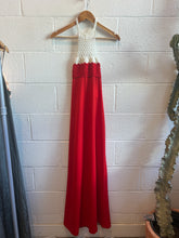 Load image into Gallery viewer, Vintage Red Crochet Halter Dress