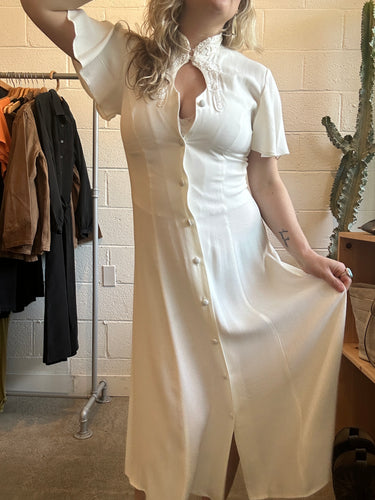 Vintage White Short Sleeve Button Dress