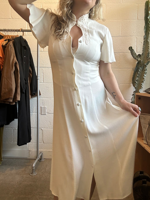 Vintage White Short Sleeve Button Dress