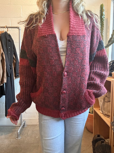 Vintage Red Print Cardigan