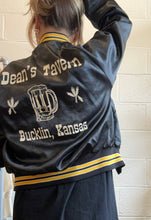 Load image into Gallery viewer, Vintage Black Satin "Dean's Tavern" Bomber Jacket