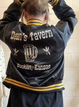 Load image into Gallery viewer, Vintage Black Satin "Dean's Tavern" Bomber Jacket