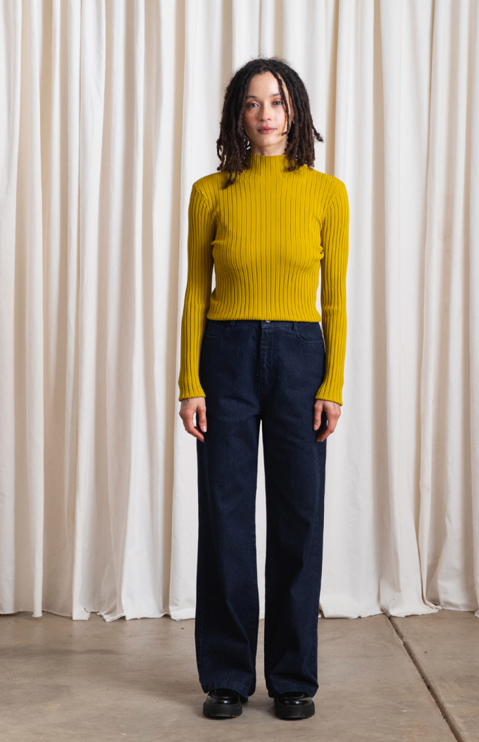 RIBBED MOCK NECK SWEATER - Chartreuse