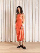 Load image into Gallery viewer, HIGH NECK BIAS DRESS - NEON ORANGE