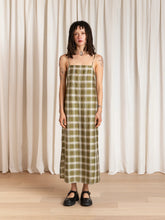 Load image into Gallery viewer, SQUARE NECK SLIP DRESS - OLIVE PLAID