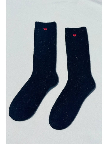 Embroidered Snow Socks - BLACK + HEART