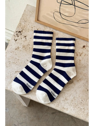 WALLY SOCKS -  Wide Navy Stripe
