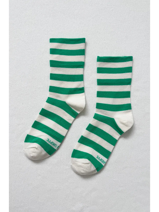 WALLY SOCKS -  Wide / Green Stripe