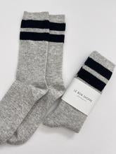 Load image into Gallery viewer, Grandpa Varsity Socks - Lt Grey/Navy Stripe