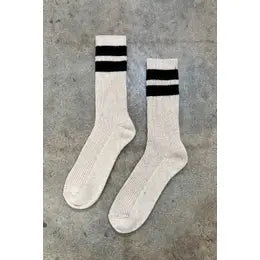 GRANDPA VARSITY SOCKS - Oatmeal / Black Stripe